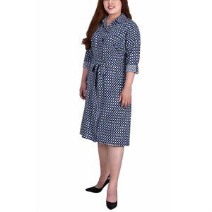 Ny Collection Womens Plus Size Printed Shirt Dress